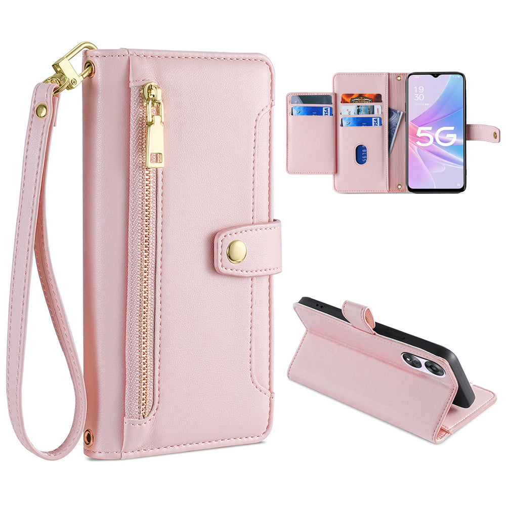 For Oppo A58 5G Textured PU Leather Wallet Case Multiple Card Slots Magnetic Closure Zipper Pocket Stand Phone Cover with Wrist Strap and Shoulder Strap For Oppo A58 5G Textured PU Leather Wallet Case Multiple Card Slots Magnetic Closure Zipper Pocket Stand Phone Cover with Wrist Strap and Shoulder Strap
